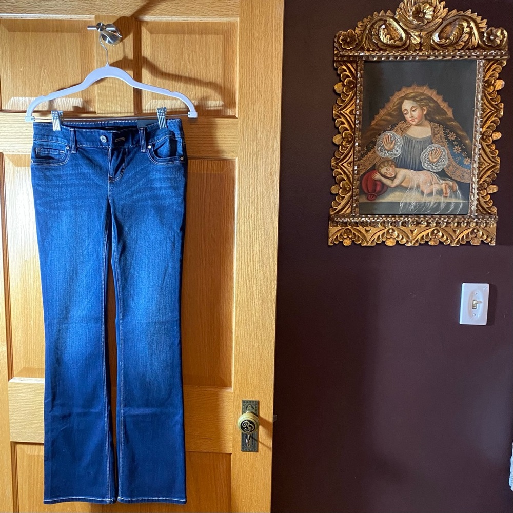 WHBM dark wash bootcut petite denim jeans